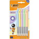 Bic stylo bille r�tractable m10 pastel assortis - pointe moyenne 1mm - encre bleue - pochette de 10