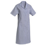Blouse professionnelle femme bleu ciel et blanc en polycoton, manches courtes, taille 44 / 46