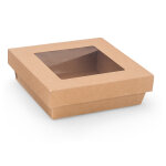 Boîte en carton carrée 100cl couvercle à fenêtre kraft brun - lot de 60 Boîte en carton carrée 100cl couvercle à fenêtre kraft brun - lot de 60
