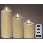 Bougies led en cire � 7 x h. 11 - 15 - 19 cm - or paillet� - lot de 3