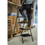 Escabeau pliable en acier, 4 niveaux, noir