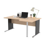 Bureau d'angle compact retour � droite pronto bois - l. 160 x p. 100 cm - plateau ch�ne - pieds l noir ...