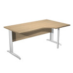 Bureau d'angle compact retour � droite pronto m�tal - l. 160 x p. 100 cm - plateau ch�ne - pieds l blanc ...