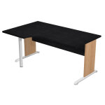Bureau d'angle compact retour  gauche pronto bois - l. 160 x p. 100 cm - plateau noir - pieds l htre ...