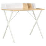 Bureau brice stucture m�tal blanc - plateau couleur bois et rebord blanc l. 90 x p. 50 cm