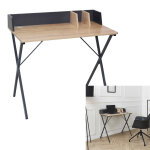 Bureau brice stucture m�tal gris - plateau couleur bois et rebord gris l. 90 x p. 50 cm