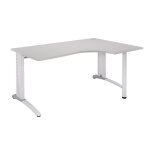 Bureau compact retour  droite biospace - l. 160 x p. 110 cm - plateau gris - pieds blanc - embases aluminium ...