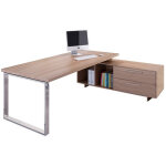 Bureau de direction flore avec retour suspendu - l. 195 x p. 170 cm - plateau noyer - pieds cadres