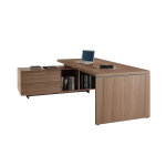 Bureau de direction flore avec retour suspendu - l. 195 x p. 170 cm - plateau noyer - pieds panneaux