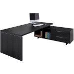 Bureau de direction flore avec retour suspendu - l. 225 x p. 170 cm - plateau frne noir - pieds panneaux ...