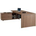 Bureau de direction flore avec retour suspendu - l. 225 x p. 170 cm - plateau noyer - pieds panneaux