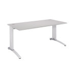 Bureau droit biospace - l. 140 x p. 80 cm - plateau gris - pieds blanc - embases blanc