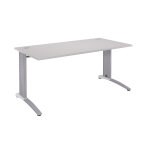 Bureau droit biospace - l. 160 x p. 80 cm - plateau gris - pieds aluminium - embases blanc