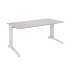 Bureau droit biospace - l. 160 x p. 80 cm - plateau gris - pieds blanc - embases blanc