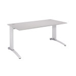 Bureau droit biospace - l. 160 x p. 80 cm - plateau gris - pieds blanc - embases aluminium