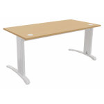 Bureau droit biospace - l. 160 x p. 80 cm - plateau h�tre - pieds blanc - embases blanc