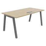 Bureau droit burocolor a avec trappe d'acc�s - l. 160 x p. 80 cm - plateau ch�ne - pieds aluminium