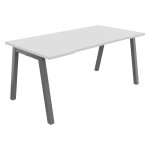 Bureau droit �chancr� burocolor a - l. 160 x p. 80 cm - plateau blanc - pieds aluminium