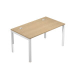 Bureau droit eminence - l. 160 x p. 80 cm - plateau ch�ne - pieds blanc