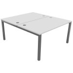 Bureau droit partag� 2 postes burocolor - d�part - l. 140 x p. 163 cm - plateau blanc - pieds aluminium ...