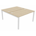 Bureau droit partag 2 postes burocolor - dpart - l. 140 x p. 163 cm - plateau chne - pieds blanc