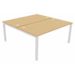 Bureau droit partag 2 postes burocolor - dpart - l. 160 x p. 163 cm - plateau htre - pieds blanc