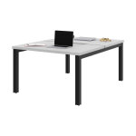 Bureau droit partagé 2 postes burocolor échancré - départ - l. 120 x p. 163 cm - plateau blanc - pieds ... Bureau droit partagé 2 postes burocolor échancré - départ - l. 120 x p. 163 cm - plateau blanc - pieds ...