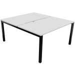 Bureau droit partagé 2 postes burocolor échancré - départ - l. 140 x p. 163 cm - plateau blanc - pieds ... Bureau droit partagé 2 postes burocolor échancré - départ - l. 140 x p. 163 cm - plateau blanc - pieds ...