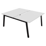 Bureau droit partag� 2 postes burocolor a �chancr� - d�part - l. 140 x p. 163 cm - plateau blanc - pieds ...