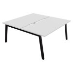 Bureau droit partag� 2 postes burocolor a �chancr� - d�part - l. 160 x p. 163 cm - plateau blanc - pieds ...