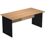 Bureau droit pronto bois - l. 160 x p. 80 cm - plateau h�tre - pieds panneaux noir