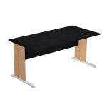 Bureau droit pronto bois - l. 160 x p. 80 cm - plateau noir - pieds l h�tre
