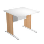 Bureau droit pronto bois - l. 80 x p. 80 cm - plateau blanc - pieds l h�tre