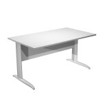 Bureau droit pronto m�tal - l. 140 x p. 80 cm - plateau blanc - pieds l aluminium