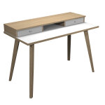 Bureau tltravail elizey pieds bois massif 120 x 60 cm rhausse 2 tiroirs et niche de rangement - chne ...