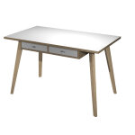Bureau tltravail marquize pieds bois massif 120 x 60 cm rhausse 2 tiroirs suspendus - chne naturel ...
