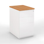 Caisson métal hauteur bureau l. 42 x p. 60 x h. 72 cm - corps blanc - top hêtre Caisson métal hauteur bureau l. 42 x p. 60 x h. 72 cm - corps blanc - top hêtre