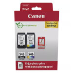 Canon pg - 545 / cl - 546 cartouche authentique - pack de 2 (noir + couleur) + papier photo 10 x 15 cm ...