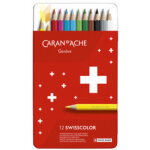 Caran d'ache crayons de couleur swisscolor, tui mtal de 12