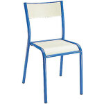 Chaise scolaire multiplis stratifié sable - pieds métal bleu Chaise scolaire multiplis stratifié sable - pieds métal bleu
