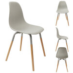Chaise coque greta en polypropylène - gris / pieds bois brut Chaise coque greta en polypropylène - gris / pieds bois brut