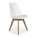 Chaise coque thelma avec coussin - blanc / pieds bois brut