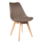 Chaise coque thelma avec coussin - taupe / pieds bois brut