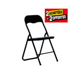 Chaise pliante eco simili cuir noir pieds m�tal noir - lot de 2 + 2 offerts