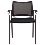 Chaise visiteur bilbao maille & tissu noir accoudoirs pieds m�tal