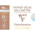 Clairefontaine papier v�lin millim�tr� - a4 - 90 g - pochette dessin de 12 feuilles