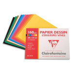 Clairefontaine pochette de 12 feuilles papier dessin couleur teintes vives 160g 24x32 ref - 96770