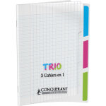 Conquerant 9 cahier 3en1, agraf, 17x22 cm, 96 pages, 90g, seys, couverture polypro incolore + 3 onglets ...