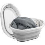 Corbeille � linge, pliable, gris / blanc