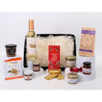 Corbeille tradition - panier gourmand 14 �l�ments - corbeille m�tal couleur et tissus noir - coffret ...